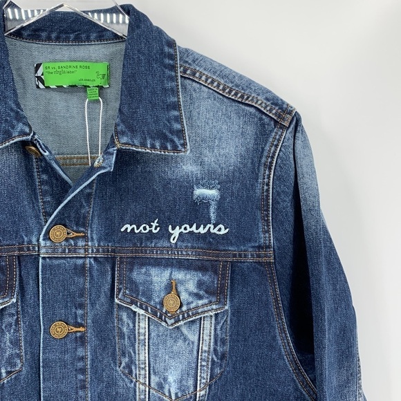 Sandrine Rose embroidery blue denim jacket coat distressing l'Artiste new Small - Picture 2 of 6